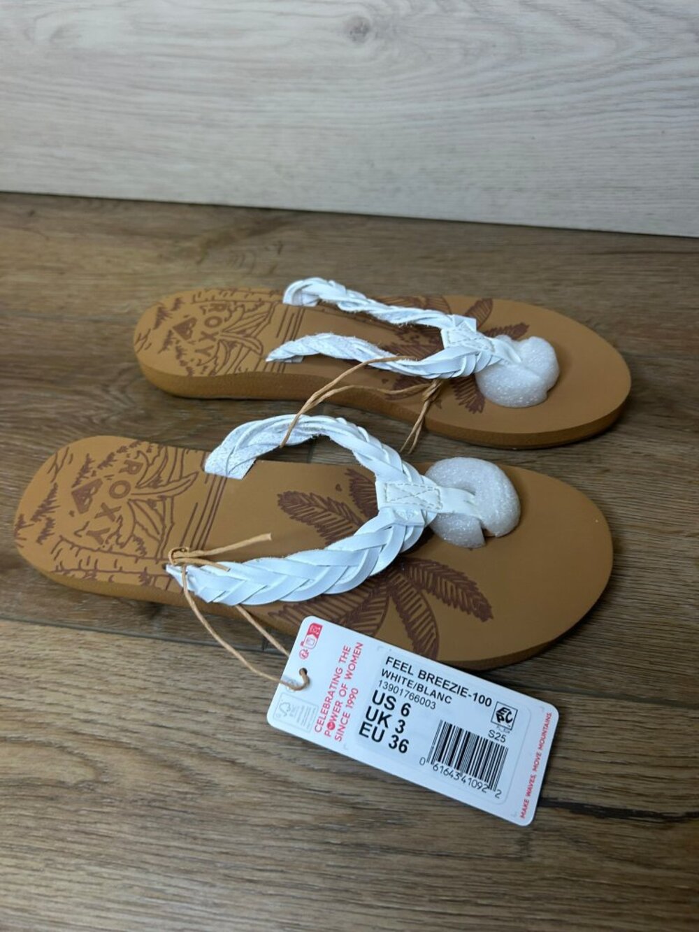 Roxy Feel Breezie-100 Women's Braided Flip Flop Sandals White Size 6 NWT